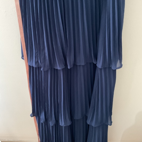 Lulus Notorious Charm Navy Blue Pleated Tiered Flutter Sleeve Maxi Dress NWT XL - Picture 6 of 16
